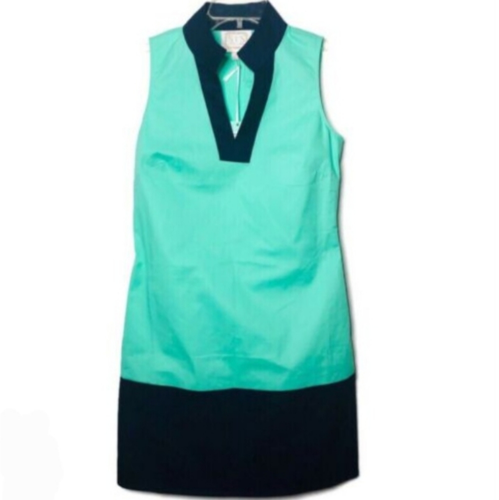 Sail to Sable Color Block Sleeveless Shift Sheath Tunic Dress Large Green